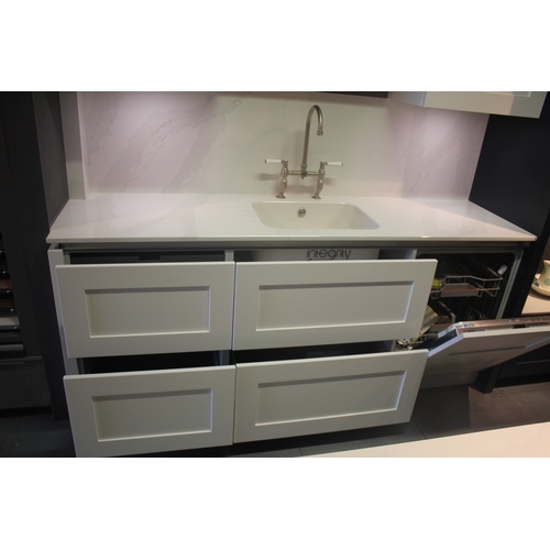 4 - WHITE SHAKER STYLE FITTED KITCHEN DISPLAY WITH SINGLE SINK AND MIXER TAPS, BOSCH DISHWASHER, BASE UN... 