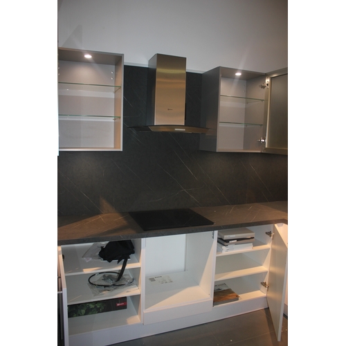 6 - FITTED CORNER KITCHEN DISPLAY WITH NEFF INDUCTION HOB, SINK WITH MIXER TAPS, NEFF EXTRACTION HOOD, B... 