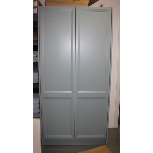 9 - 2 LIGHT GREEN, TALL DOUBLE DOOR CUPBOARDS (215CM X 264CM TALL)1 CUPBOARD HAS 2 FULL LENGTH DOORS WIT... 