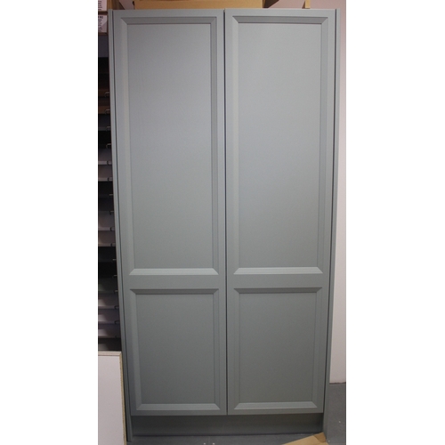 9 - 2 LIGHT GREEN, TALL DOUBLE DOOR CUPBOARDS (215CM X 264CM TALL)1 CUPBOARD HAS 2 FULL LENGTH DOORS WIT... 