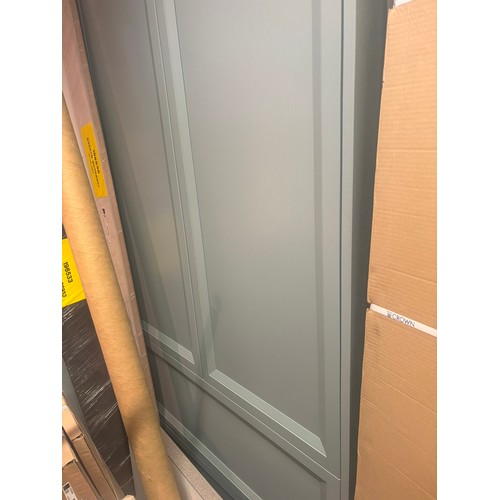 9 - 2 LIGHT GREEN, TALL DOUBLE DOOR CUPBOARDS (215CM X 264CM TALL)1 CUPBOARD HAS 2 FULL LENGTH DOORS WIT... 