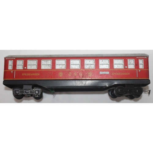 53 - 3 TINPLATE MODEL RAILWAY CARRIAGES