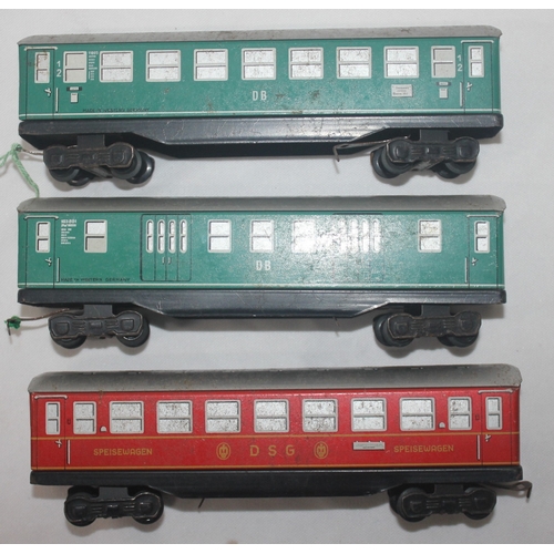 53 - 3 TINPLATE MODEL RAILWAY CARRIAGES