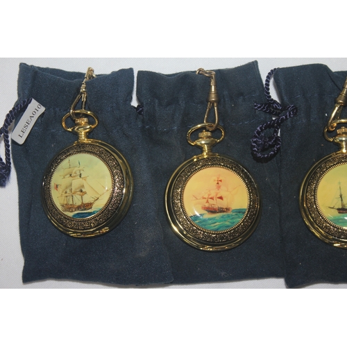 58 - 4 SHIP PATTERN POCKET WATCHES