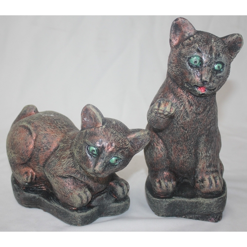 74 - 4 GARDEN ORNAMENTS - 2 CATS, 1 HEDGEHOG AND A BOXER DOG HEAD