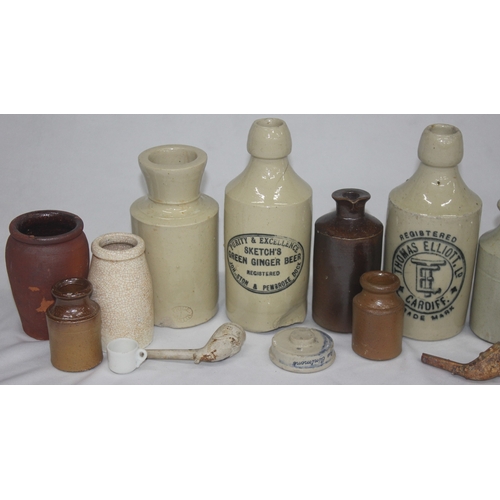 86 - LARGE EARTHENWARE BOWL AND VARIOUS EARTHENWARE BOTTLES