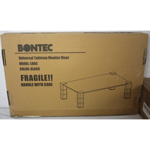 185 - 3 BONTEC DOUBLE MONITOR STANDS, 1 BONTEC SINGLE MONITOR STAND AND 2 BONTEC TABLE TOP MONITOR RISERS