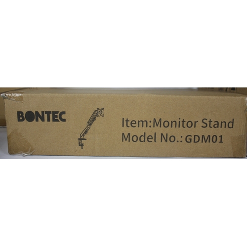 185 - 3 BONTEC DOUBLE MONITOR STANDS, 1 BONTEC SINGLE MONITOR STAND AND 2 BONTEC TABLE TOP MONITOR RISERS