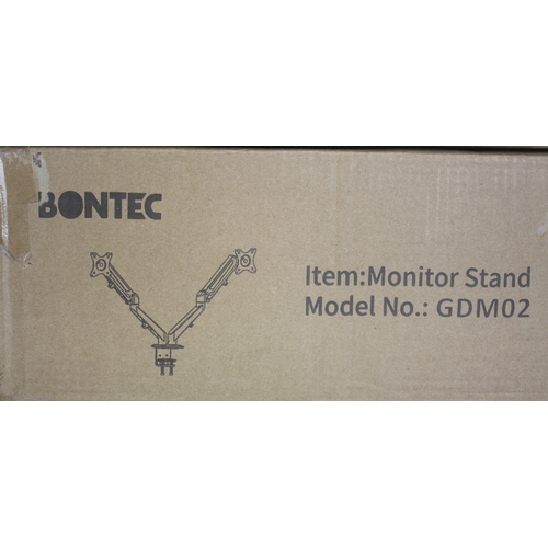 185 - 3 BONTEC DOUBLE MONITOR STANDS, 1 BONTEC SINGLE MONITOR STAND AND 2 BONTEC TABLE TOP MONITOR RISERS