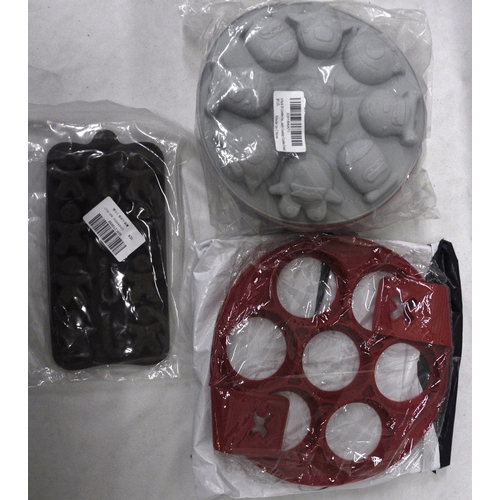 187 - 40 NEW SILICONE CAKE MOULDS - 4 TYPES, INCLUDING GINGERBREAD MAN MOULDS