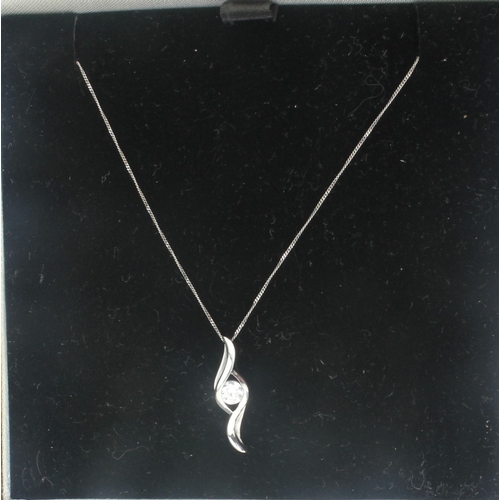 218 - 9CT WHITE GOLD CHAIN WITH WHITE, STONE SET PENDANT (1g)