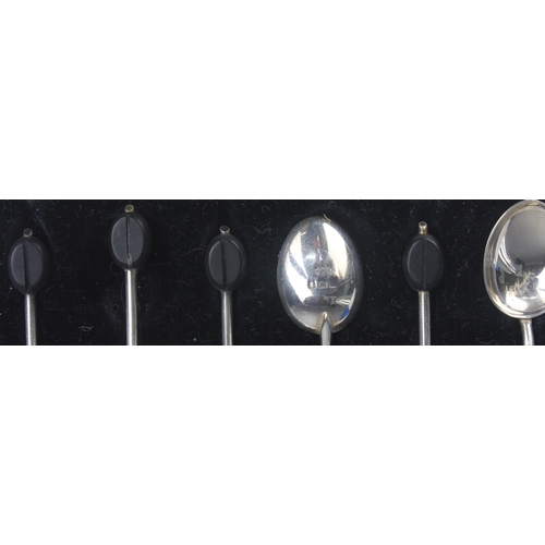 219 - BOXED SET OF 6 COFFEE BEAN SPOONS BY HUKIN AND HEATH LTD - HALLMARKED SILVER