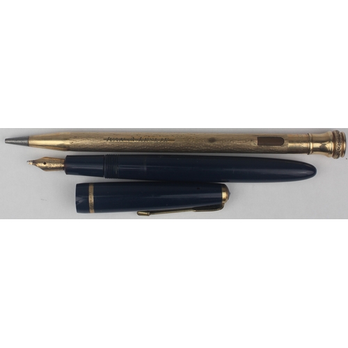 226 - 3 X 14CT GOLD NIBBED PENS AND 1 ROLLED GOLD PROPELLING PEN