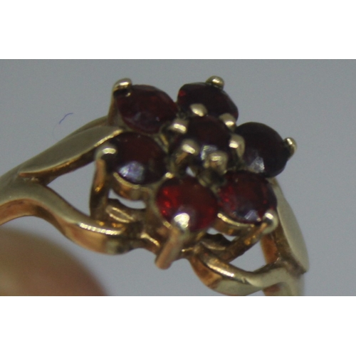 243 - HALLMARKED 375 GARNET CLUSTER RING SIZE M (3G)