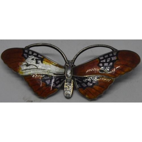 247 - ENAMELLED SILVER BUTTERFLY BROOCH AND BRACELET (20G)