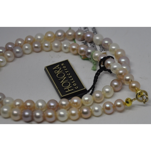 254 - 9CT GOLD CLASP NATURAL HONORA PEARL NECKLACE 16INCH