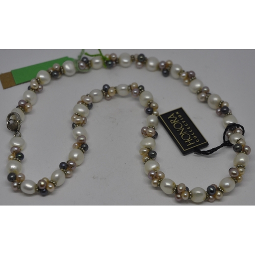 255 - SILVER CLASP NATURAL HONORA PEARL NECKLACE - 17 INCH