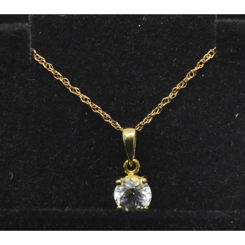 266 - 10CT GOLD LIGHT GAUGE CHAIN AND 10CT GOLD AND GEMS TV MORGANITE PENDANT (TOTAL WEIGHT 0.8G) - NO VIS... 