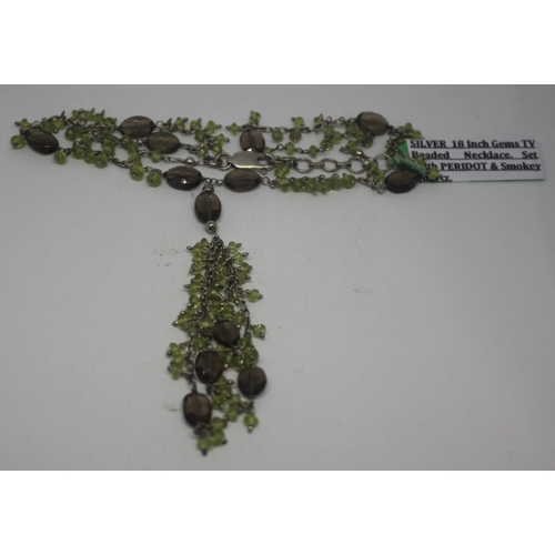 281 - SILVER GEMS TV BEADED NECKLACE SET WITH PERIDOT AND SMOKEY QUARTZ