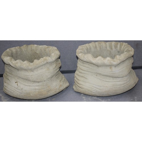 20 - PAIR SMALL STONEWORK SACK DESIGN PLANTERS