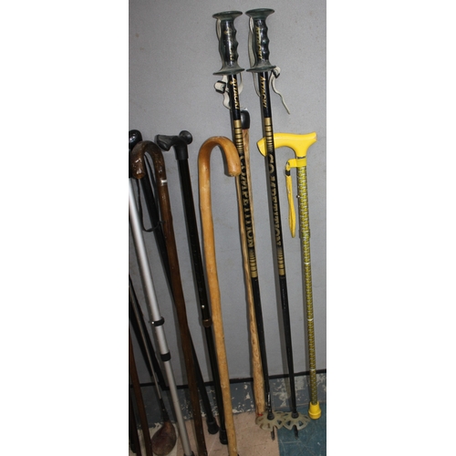 16 - BUNDLE OF WALKING STICKS AND A PAIR OF WALKING POLES