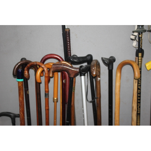 16 - BUNDLE OF WALKING STICKS AND A PAIR OF WALKING POLES