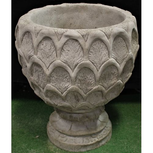 20 - DEEP STONEWORK PINEAPPLE PATTERN PLANTER ON CIRCULAR BASE (COMES IN 2 PIECES) (H50, W38cm)
