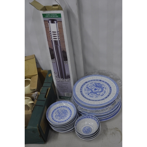 55 - BOX OF BLUE AND WHITE PLATES AND BOX MISCELLANEOUS