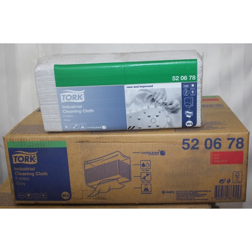 74 - 3 BOXES OF TORK INDUSTRIAL FOLDING CLEANING CLOTHS AND 4 BOXES OF VILEDA MICROROLL (4 ROLLS PER BOX)
