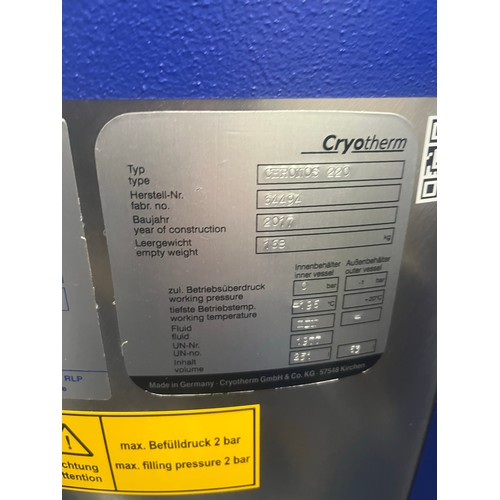 106 - 2 x CRYOTHERM BIOSAFE MD 200 CRYOGENIC CHAMBERS WITH CONTROLS MANUFACTURED DATES 2017 AND 2015