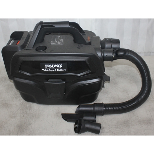 107 - 2 x TRUVOX VALET AQUA 7 BATTERY PORTABLE WET AND DRY VACUUM CLEANERS - ONLY ONE BATTERY AND ONE CHAR... 