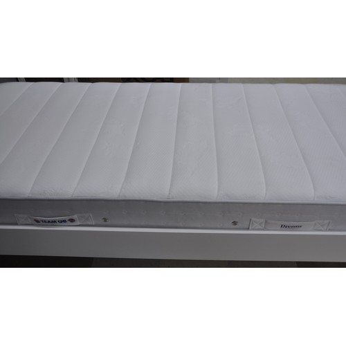 1 - WHITE SINGLE BED FRAME WITH DREAMS MATTRESS