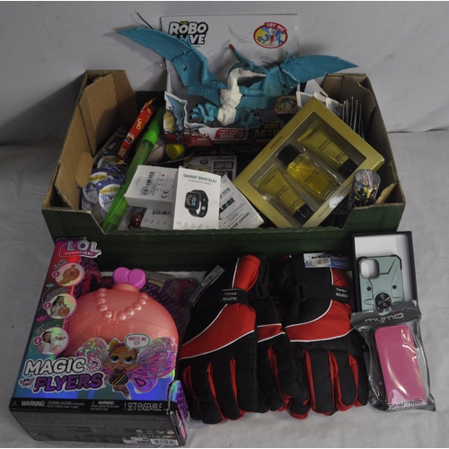 7 - 2 BOXES NEW STOCK INCLUDING LOL SURPRISE MAGIC FLYER, CHRISTMAS ORNAMENTS, GLOVES, ETC