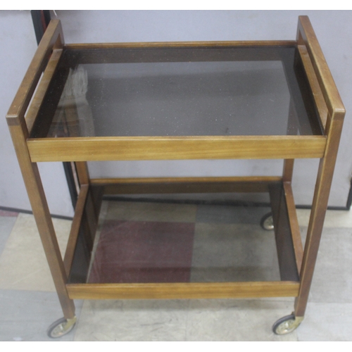 68 - TEA TROLLEY WITH GLASS SHELVES, BREAKFAST BAR STOOL AND RUG