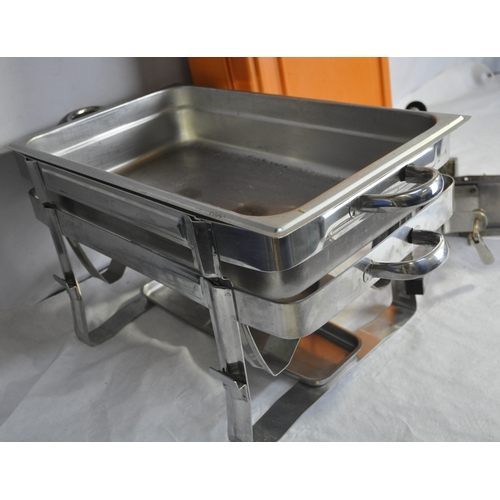 89 - INSULATED FOOD DELIVERY BOX, 2 SUNNEX CHAFING DISH STANDS AND COMMERCIAL CAN OPENER