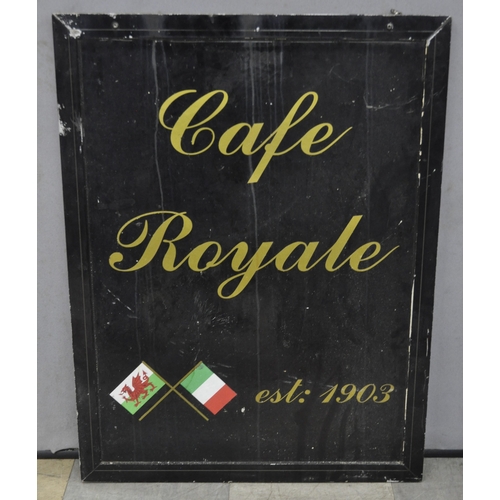 76 - CAFE ROYALE SIGN AND BLACK FRAMED MIRROR