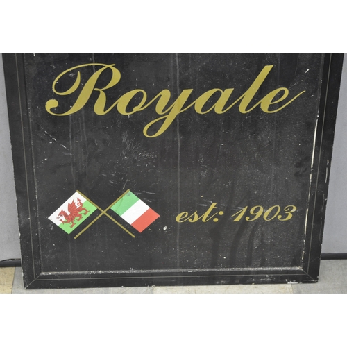 76 - CAFE ROYALE SIGN AND BLACK FRAMED MIRROR