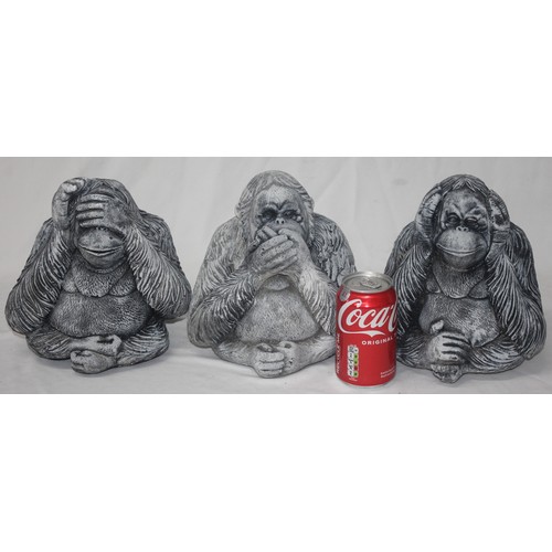 99 - 3 ORANGUTAN GARDEN ORNAMENTS; SEE, HEAR AND SPEAK NO EVIL