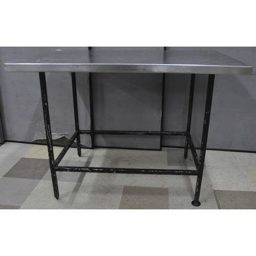 108 - 4FT METAL BASE TABLE WITH STAINLESS STEEL TOP