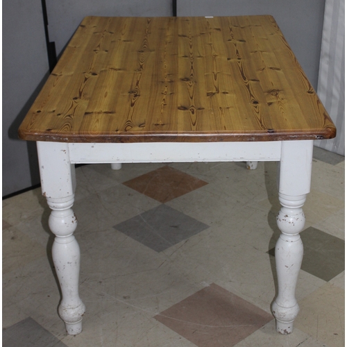 156 - PINE SCRUB TOP TABLE ON PAINTED BASE