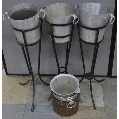 177 - 3 ICE BUCKET STANDS AND VARIOUS ICE BUCKETS