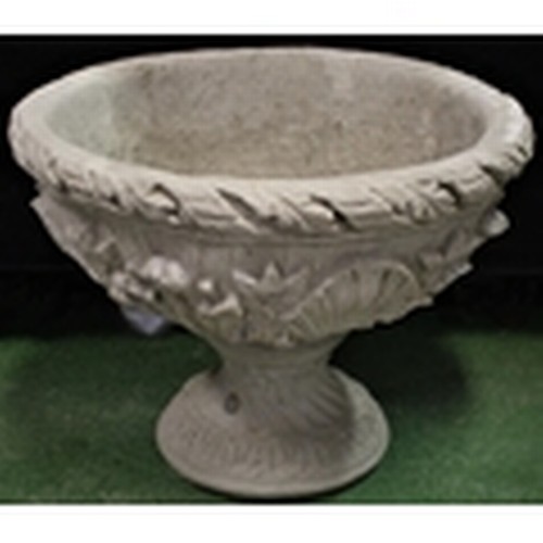 130 - LARGE STONEWORK URN DECORATED WITH ACANTHUS LEAVES (IN 2 PIECES).  WITH OPTION OF LOT 131