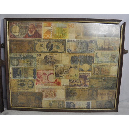 134 - JOHN AND MARIA'S SIGN, FRAMED BANK NOTES, ETC