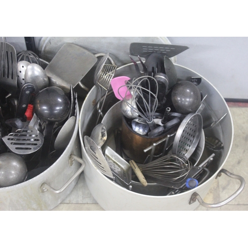 136 - 3 SAUCEPANS OF KITCHEN UTENSILS