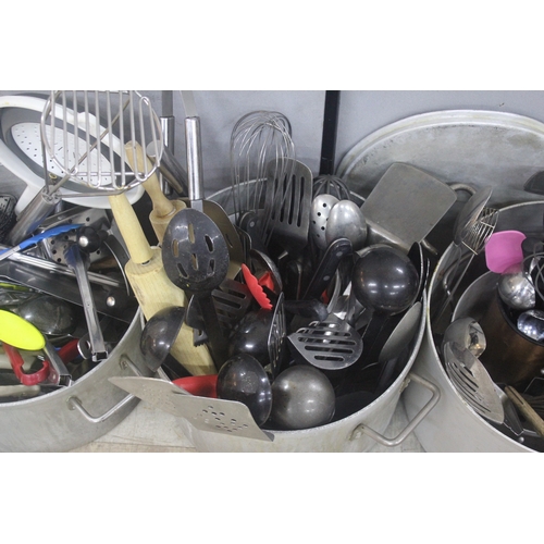 136 - 3 SAUCEPANS OF KITCHEN UTENSILS