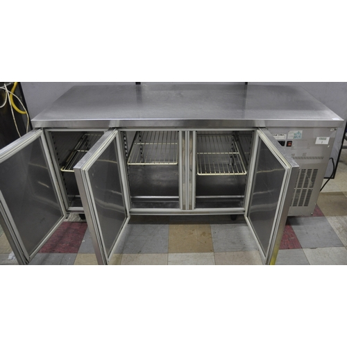 145 - STAINLESS STEEL 3 DOOR FRIDGE WITH PREPARATION TABLE TOP