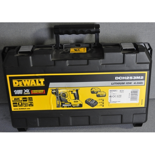 20 - DEWALT DCH 253M2 LITHIUM ION 18v 4.0ah HAMMER DRILL WITH 2 BATTERIES, CHARGER & CASE (A84)