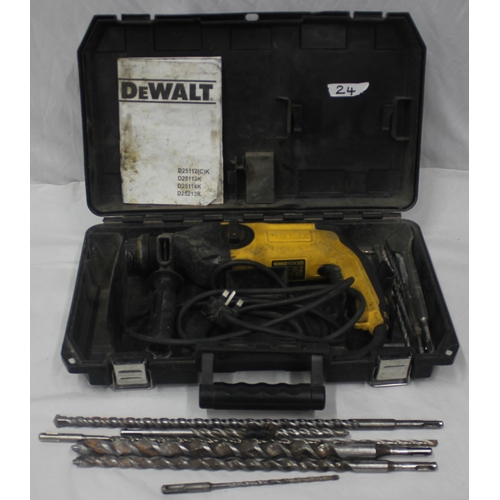 22 - DEWALT D25113 240V SDS HAMMER DRILL WITH DRILL AND CHISEL BITS IN CASE