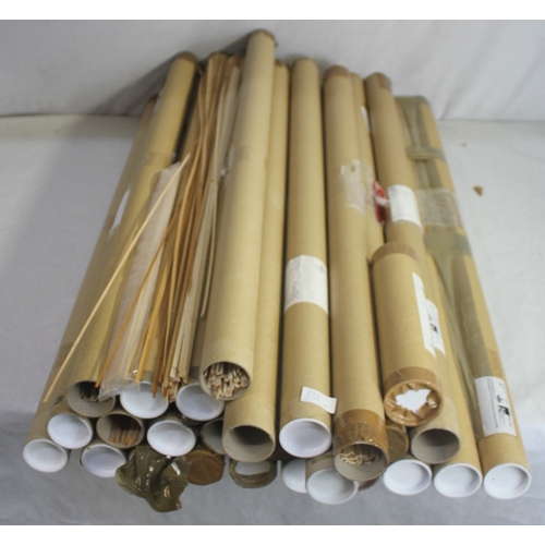 27 - QUANTITY OF TUBES CONTAINING VARIOUS MODEL BOAT BUILDING WOODEN STRIPS