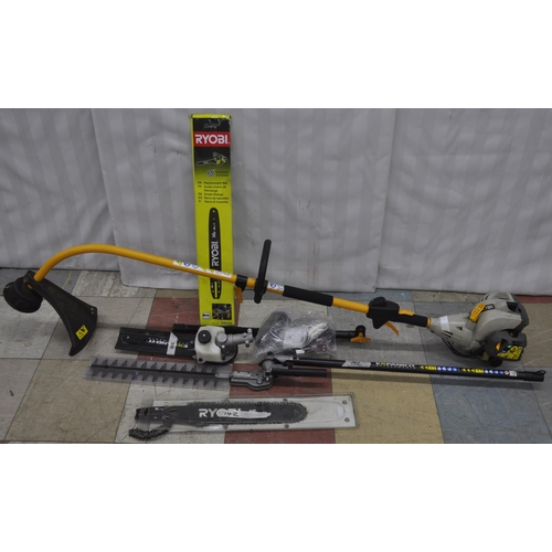 41 - RYOBI PETROL MULTI TOOL WITH ATTACHMENTS (PETROL ITEMS SOLD AS SEEN)